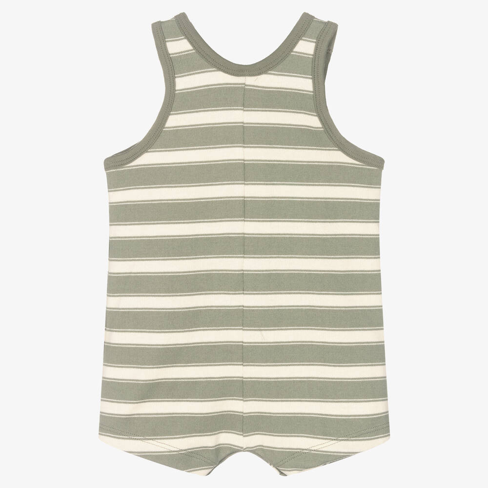 Petit Bateau-Baby Boys Green Striped Cotton Shortie | Childrensalon Outlet
