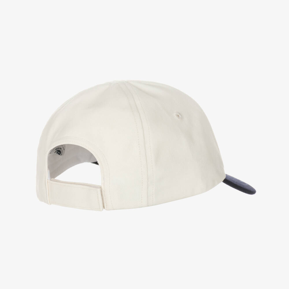 Petit Bateau-Baby Boys Ivory Cotton Twill Cap with Navy Blue Peak | Childrensalon Outlet