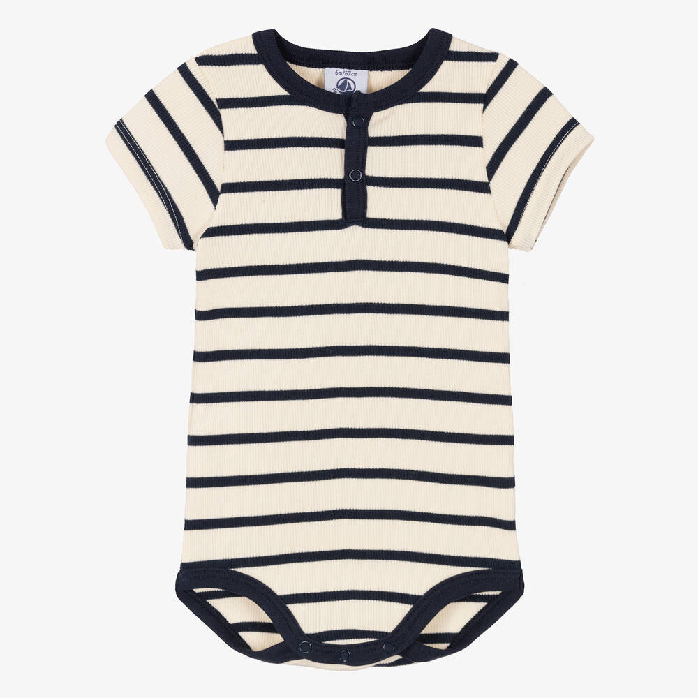 Petit Bateau - Elfenbeinfarbener Streifen-Body | Childrensalon