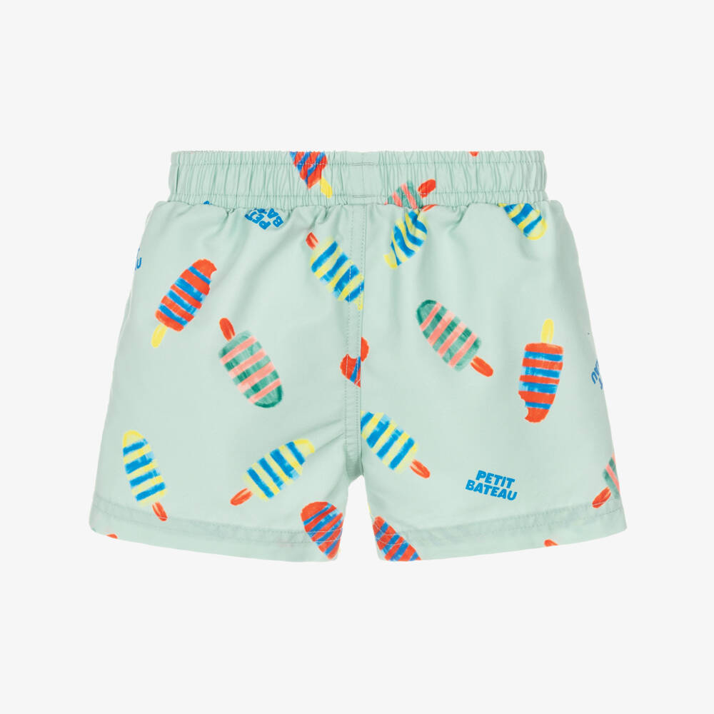 Petit Bateau-Baby Boys Mint Green Swim Shorts with Ice Lolly Print | Childrensalon Outlet