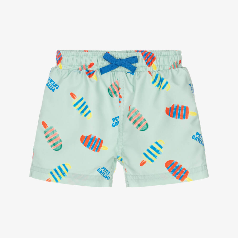 Petit Bateau-Baby Boys Mint Green Swim Shorts with Ice Lolly Print | Childrensalon Outlet