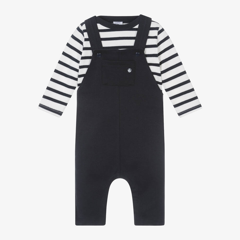 Petit Bateau-طقم دانغريز أطفال ولادي قطن لون كحلي وأبيض | Childrensalon Outlet