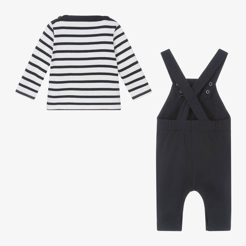 Petit Bateau-Baby Boys Navy Blue Cotton Dungaree Set | Childrensalon Outlet