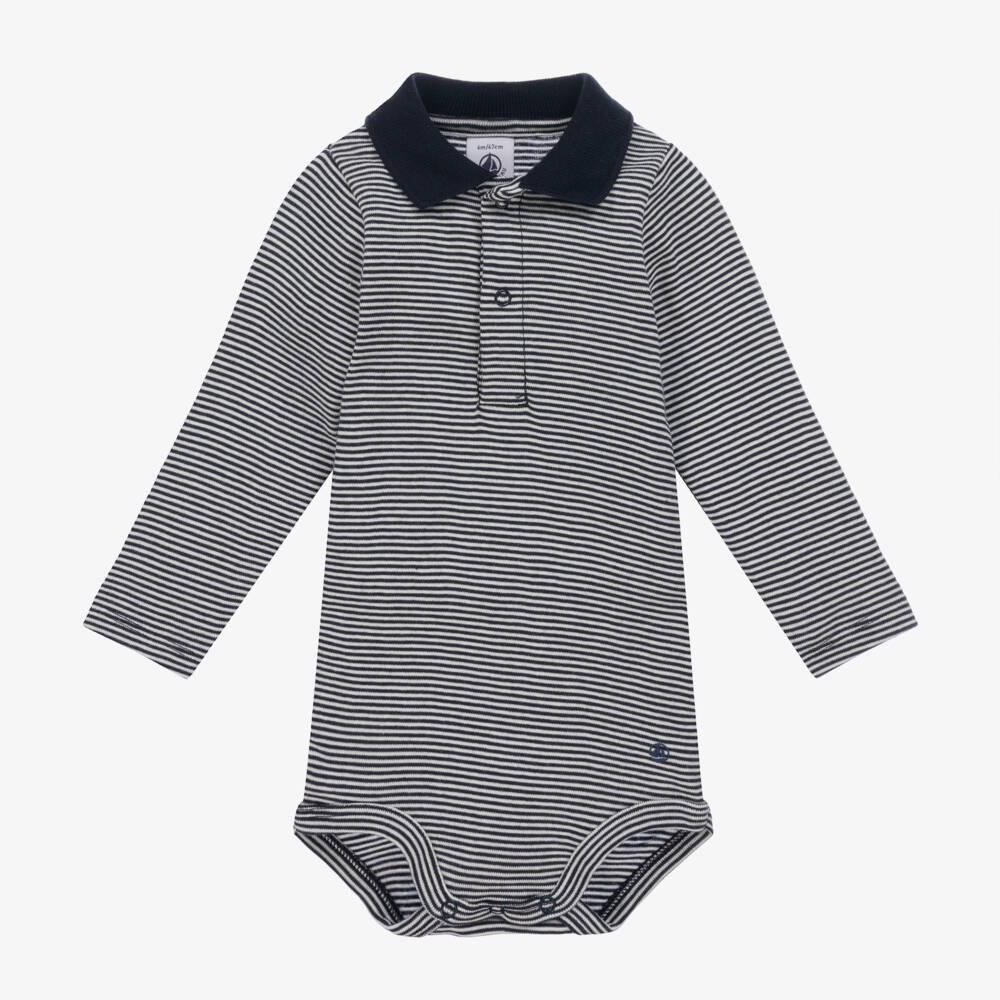 Petit Bateau-Baby Boys Navy Blue Cotton Striped Bodysuit | Childrensalon Outlet