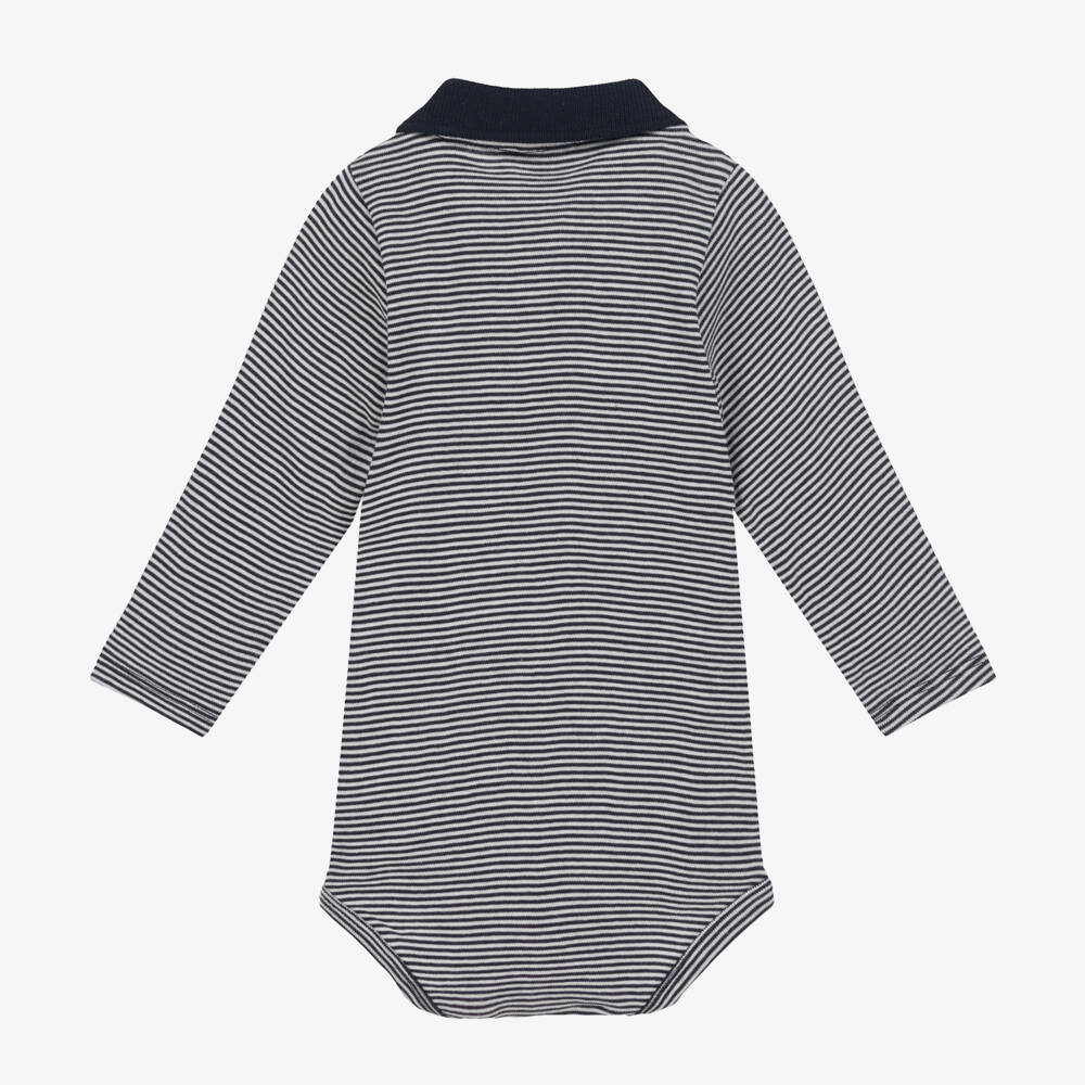 Petit Bateau-Baby Boys Navy Blue Cotton Striped Bodysuit | Childrensalon Outlet