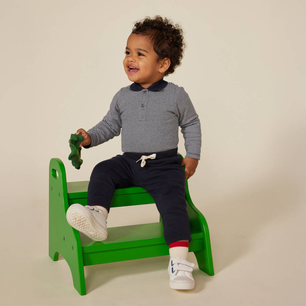 Petit Bateau-Baby Boys Navy Blue Cotton Striped Bodysuit | Childrensalon Outlet