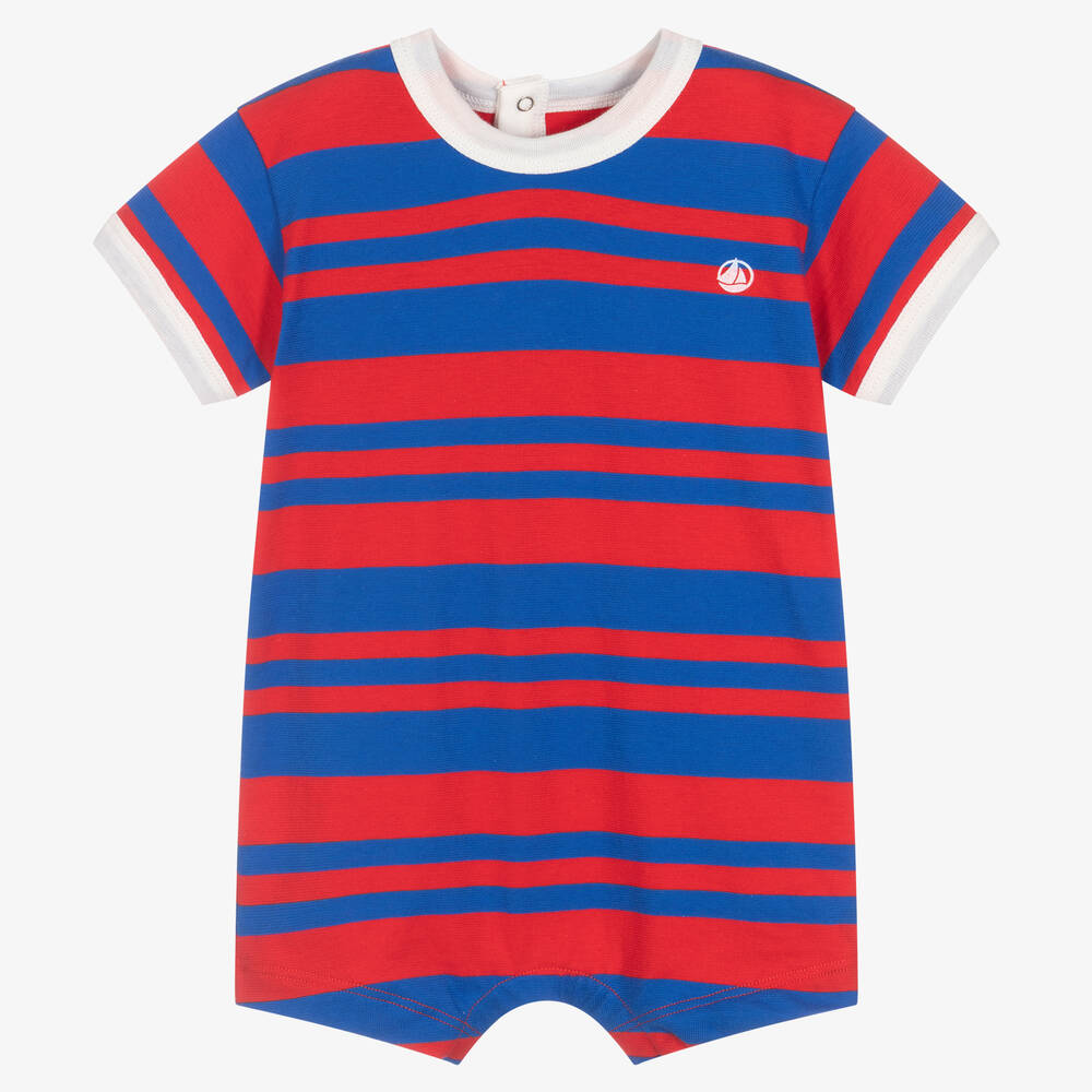 Petit Bateau - Baby Boys Red & Blue Breton Stripe Shortie | Childrensalon