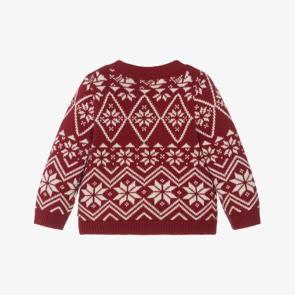 Petit Bateau-Baby Boys Red Wool & Cotton Knit Festive Fair Isle Sweater | Childrensalon Outlet