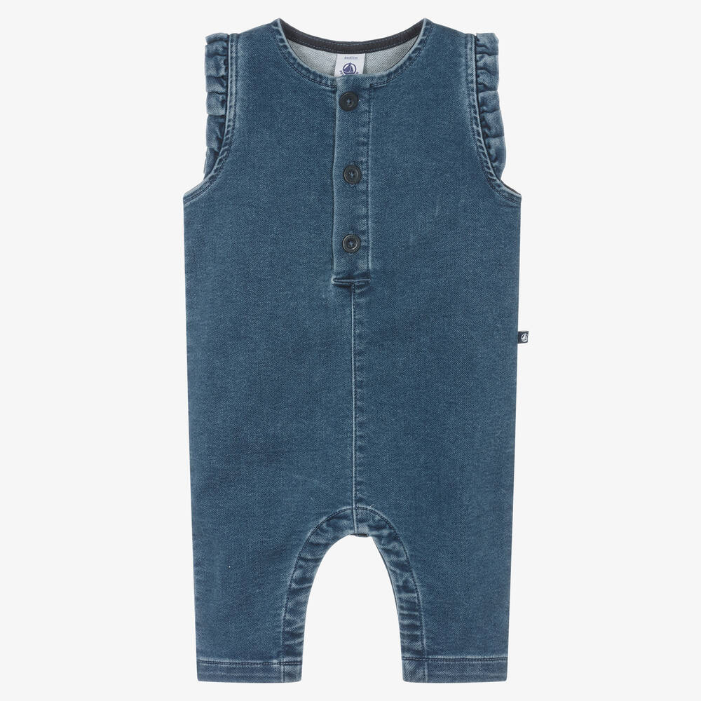 Petit Bateau - Baby Girls Blue Denim Dungarees | Childrensalon