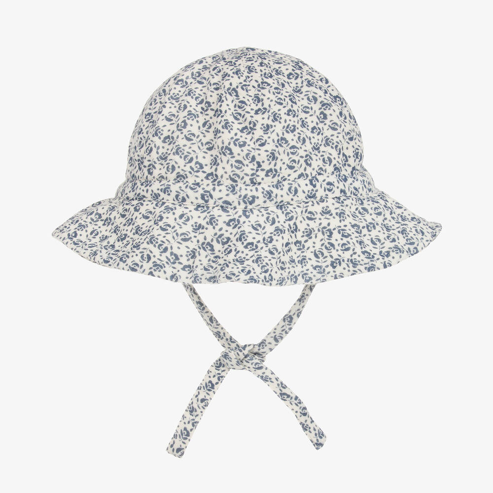 Petit Bateau-Baby Girls Blue Floral Cotton Sun Hat | Childrensalon Outlet