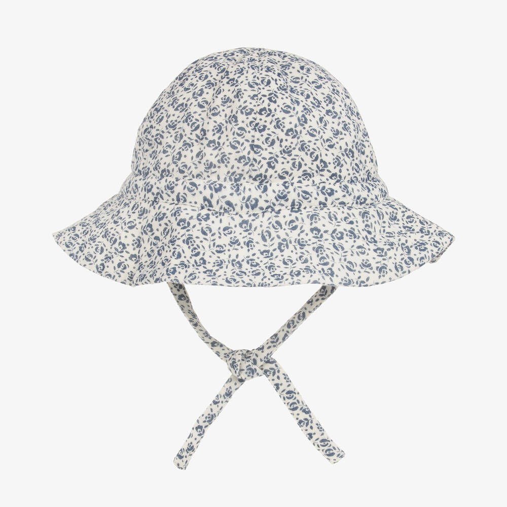 Petit Bateau-Baby Girls Blue Floral Cotton Sun Hat | Childrensalon Outlet