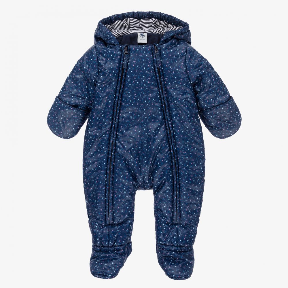 Petit Bateau - Baby Girls Blue Snowsuit | Childrensalon