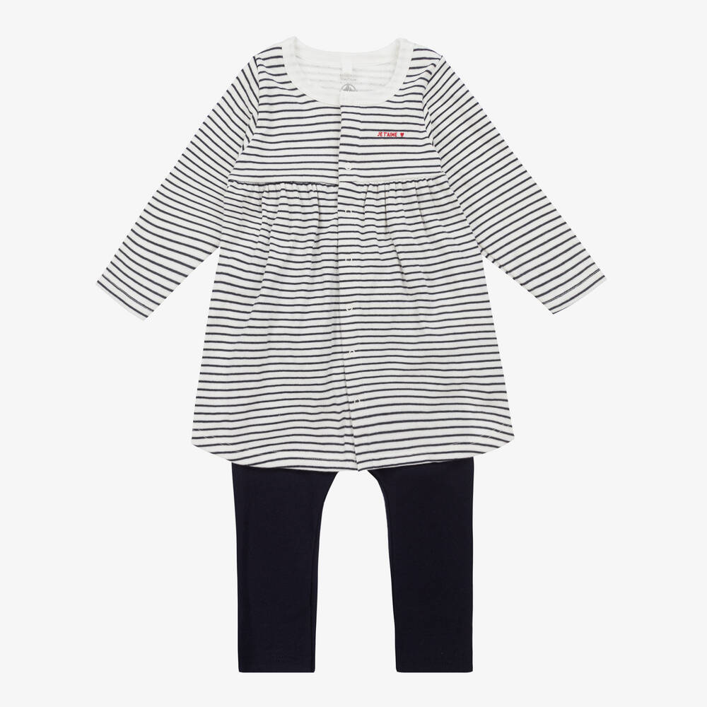 Petit Bateau - Baby Girls Blue Stripe Cotton Dress Set | Childrensalon