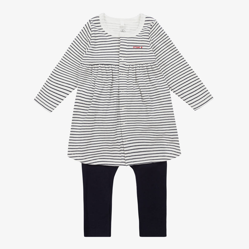 Petit Bateau - Blau gestreiftes Baumwollkleid-Set | Childrensalon