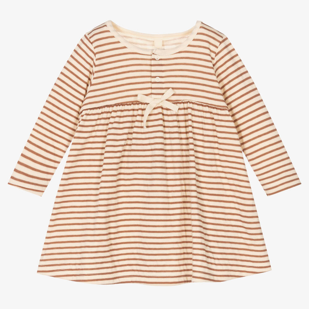 Petit Bateau - Baby Girls Brown Striped Dress | Childrensalon