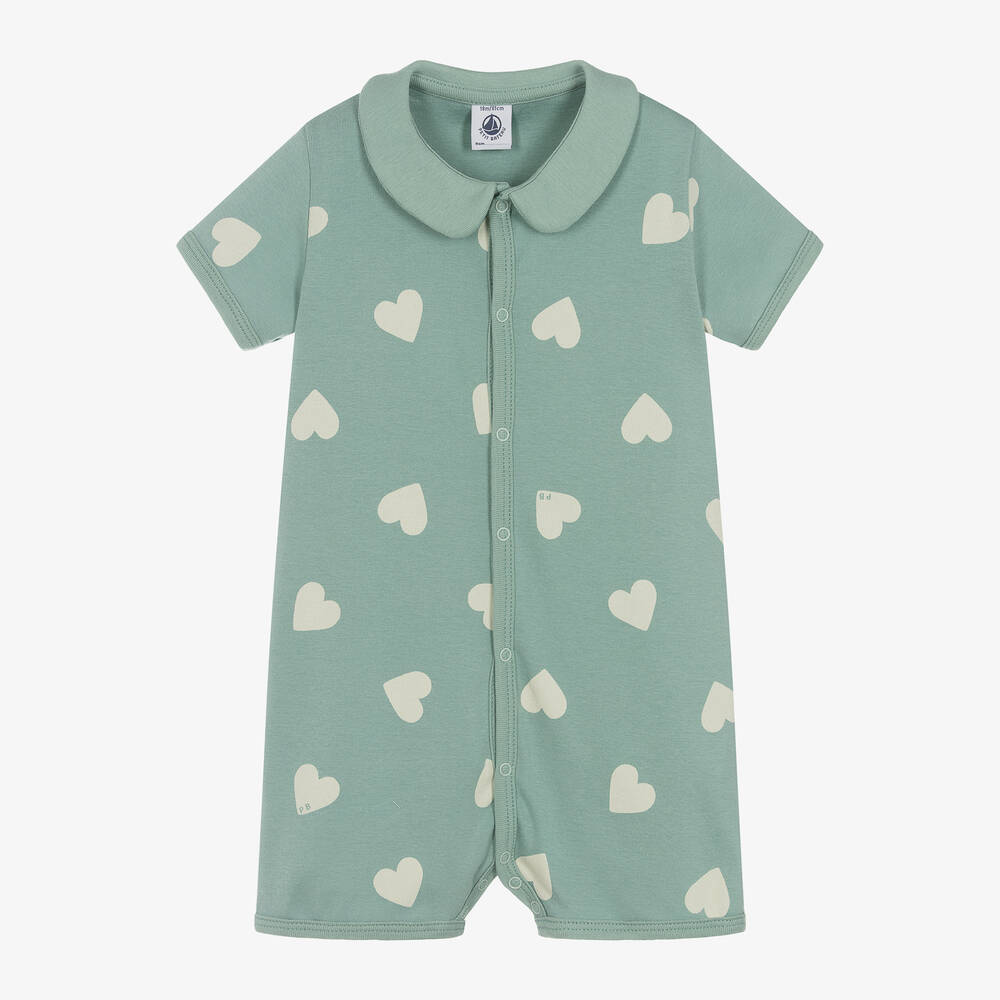 Petit Bateau-Baby Girls Green Cotton Heart Shortie | Childrensalon Outlet