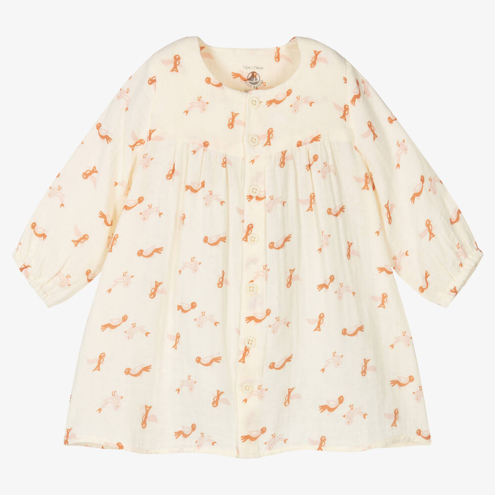 Petit Bateau - Baby Girls Ivory Bird Dress | Childrensalon