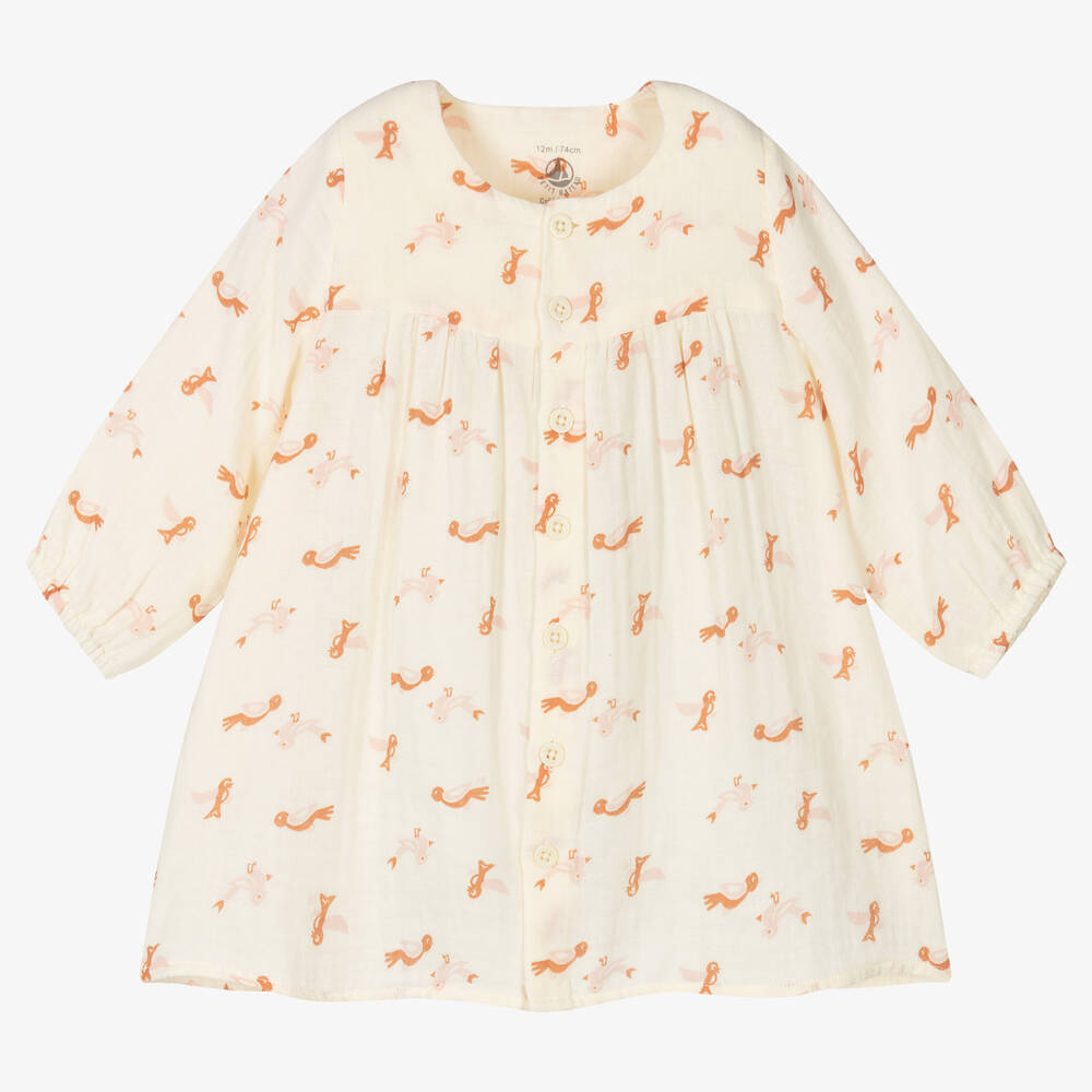 Petit Bateau-فستان قطن عضوي لون عاجي للمولودات | Childrensalon Outlet