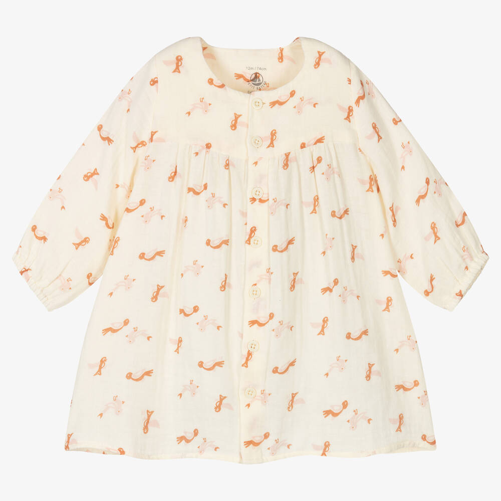 Petit Bateau - Robe ivoire à oiseaux bébé | Childrensalon