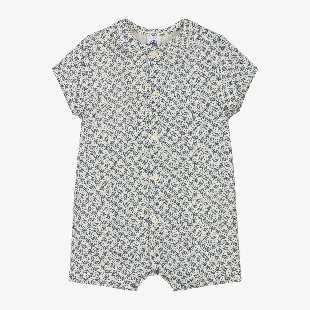 Petit Bateau-Baby Girls Ivory & Blue Cotton Shortie | Childrensalon Outlet