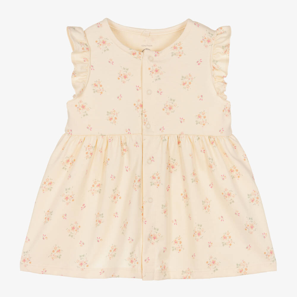 Petit Bateau-Baby Girls Ivory Cotton Floral Dress | Childrensalon Outlet