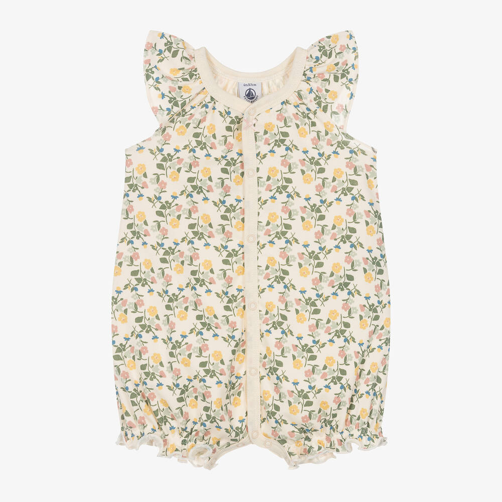 Petit Bateau-تبّان قطن عضوي لون عاجي بطبعة ورود للمولودات | Childrensalon Outlet