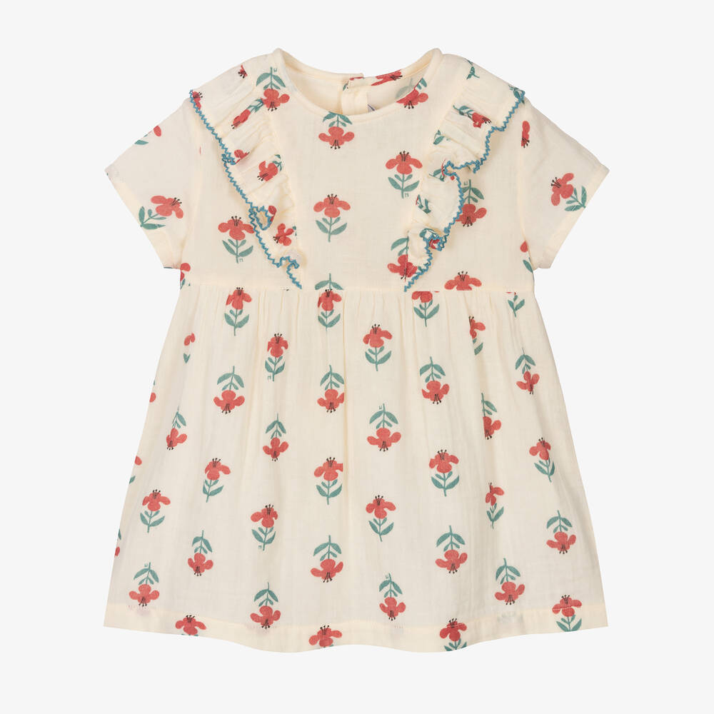 Petit Bateau - Elfenbeinfarbenes Biobaumwoll-Kleid  | Childrensalon