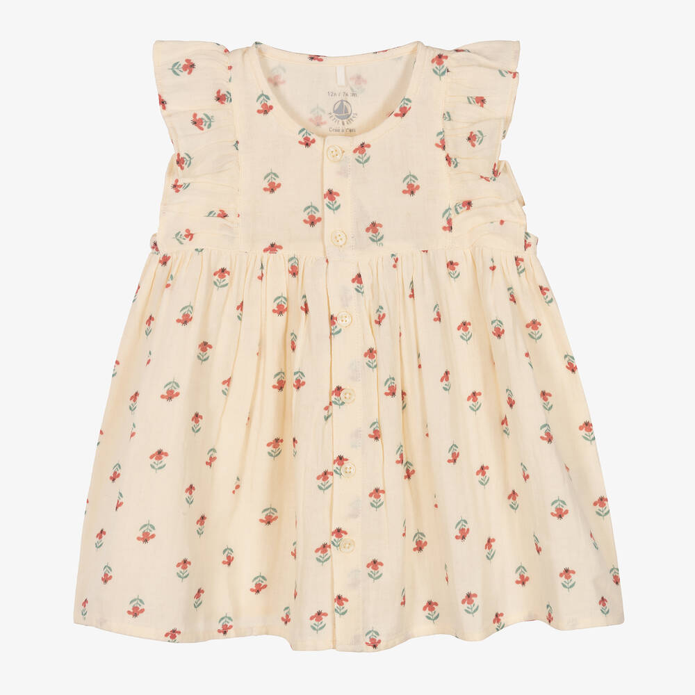 Petit Bateau - Baby Girls Ivory Organic Cotton Dress | Childrensalon