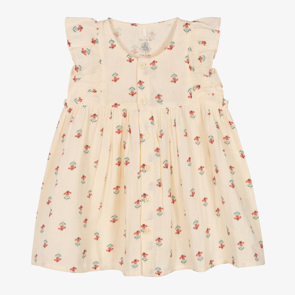 Petit Bateau - Elfenbeinfarbenes Biobaumwoll-Kleid | Childrensalon