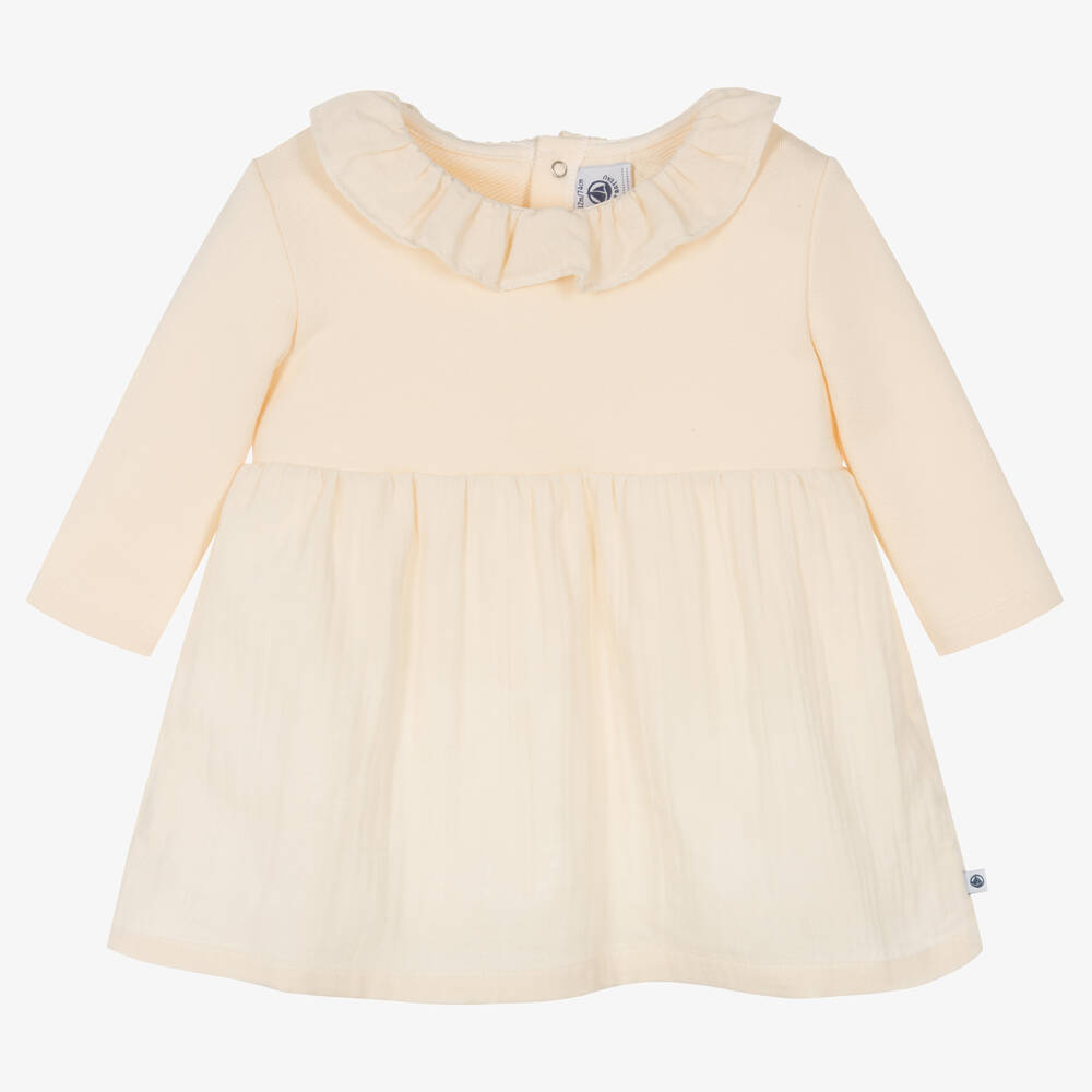 Petit Bateau - Baby Girls Ivory Organic Cotton Dress | Childrensalon