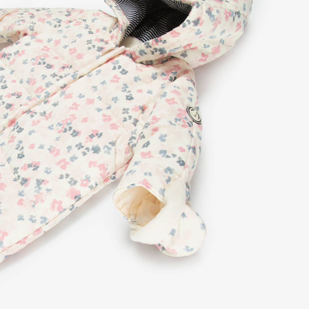 Petit Bateau-Baby Girls Ivory & Pink Floral Padded Snowsuit | Childrensalon Outlet