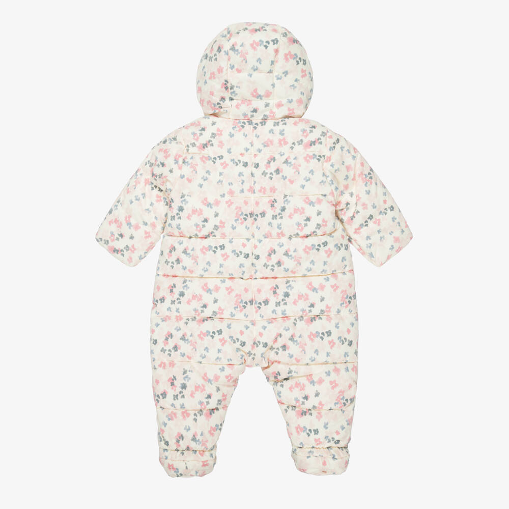 Petit Bateau-Baby Girls Ivory & Pink Floral Padded Snowsuit | Childrensalon Outlet