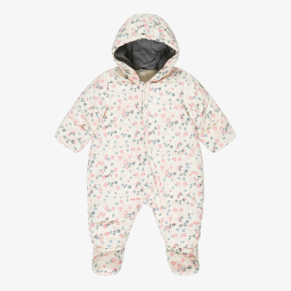 Petit Bateau-Baby Girls Ivory & Pink Floral Padded Snowsuit | Childrensalon Outlet