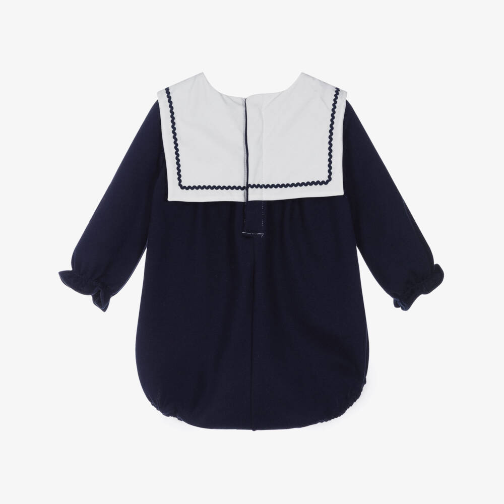 Petit Bateau-Baby Girls Navy Blue Cotton Jersey Sailor Collar Shortie | Childrensalon Outlet