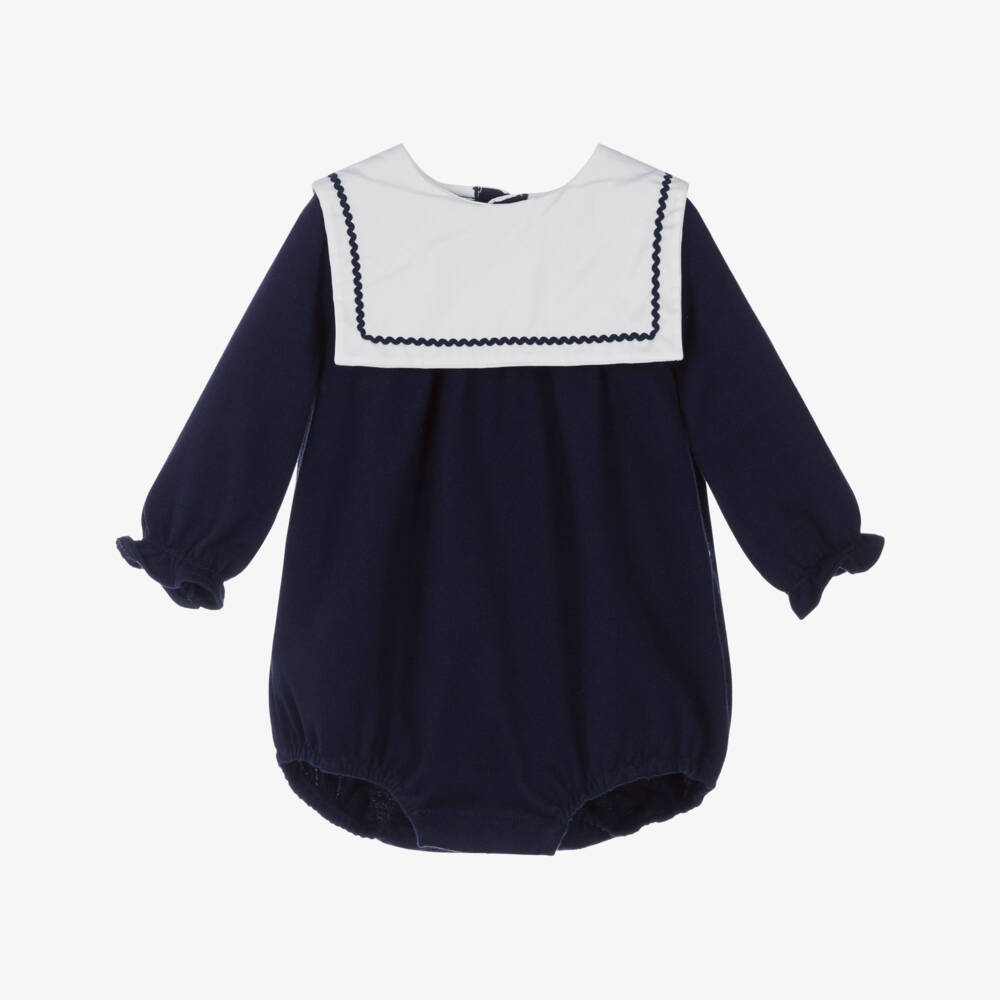 Petit Bateau-Baby Girls Navy Blue Cotton Jersey Sailor Collar Shortie | Childrensalon Outlet