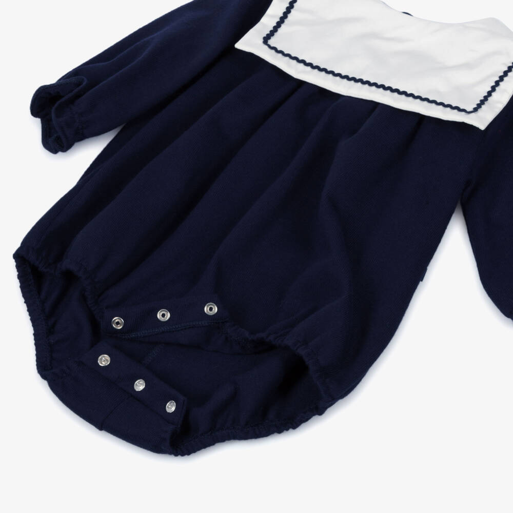 Petit Bateau-Baby Girls Navy Blue Cotton Jersey Sailor Collar Shortie | Childrensalon Outlet