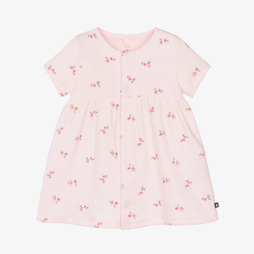 Petit Bateau-Baby Girls Pale Pink Pointelle Cotton Floral Dress Set | Childrensalon Outlet