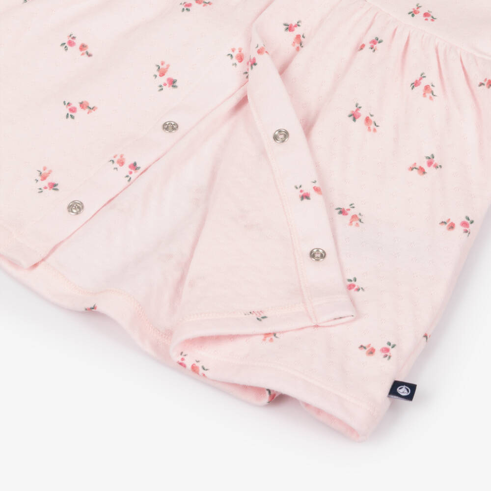 Petit Bateau-Baby Girls Pale Pink Pointelle Cotton Floral Dress Set | Childrensalon Outlet