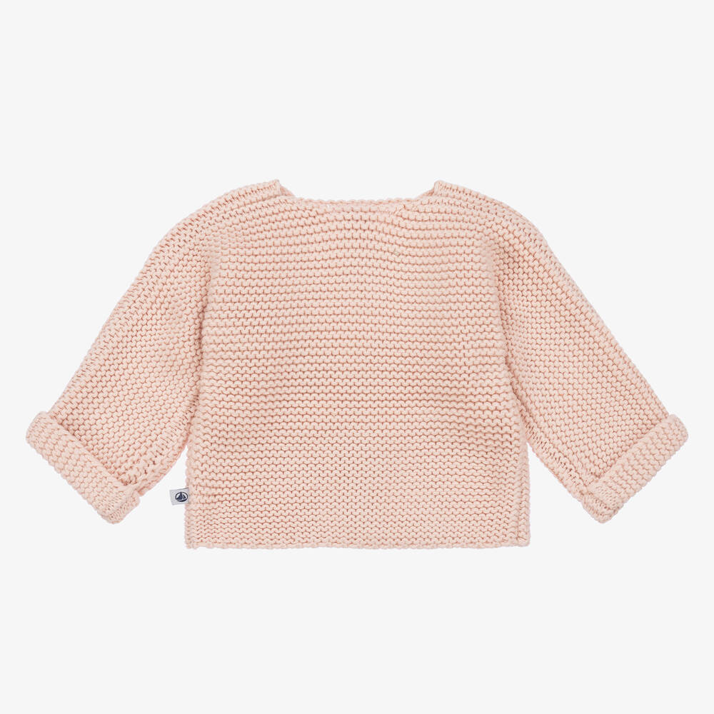 Petit Bateau Baby Girls Pink Cotton Knit Cardigan Childrensalon Outlet