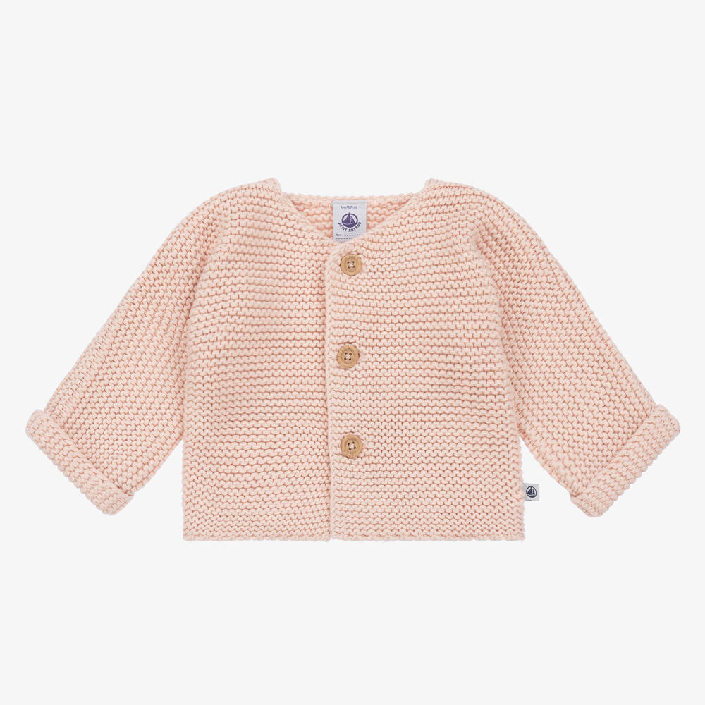 Petit Bateau - Baby Girls Pink Cotton Knit Cardigan | Childrensalon