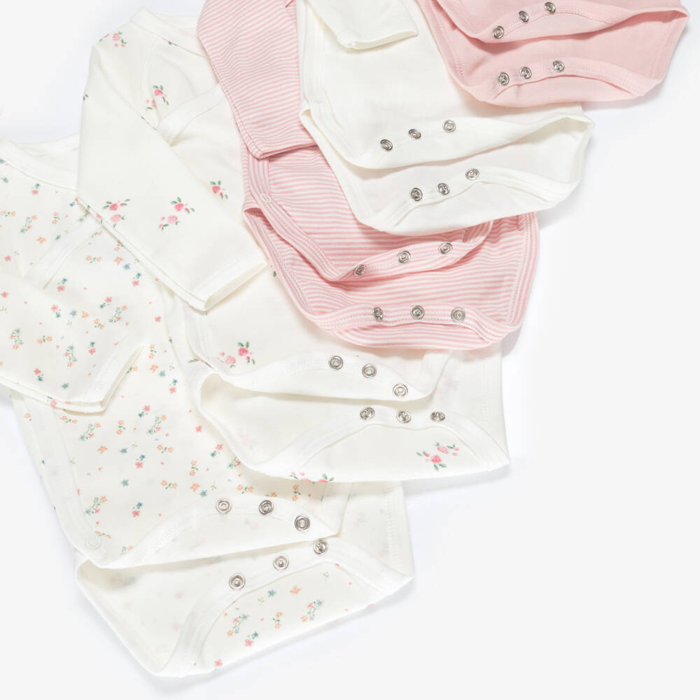 Petit Bateau-Baby Girls Pink & Ivory Cotton Bodysuits (5 Pack) | Childrensalon Outlet