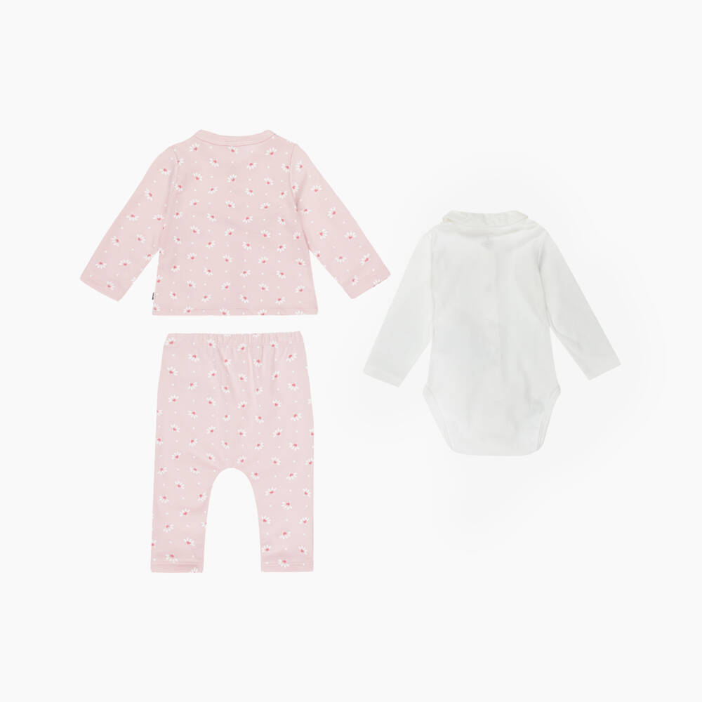 Petit Bateau-Baby Girls Pink & Ivory Floral Cotton Trouser Set | Childrensalon Outlet