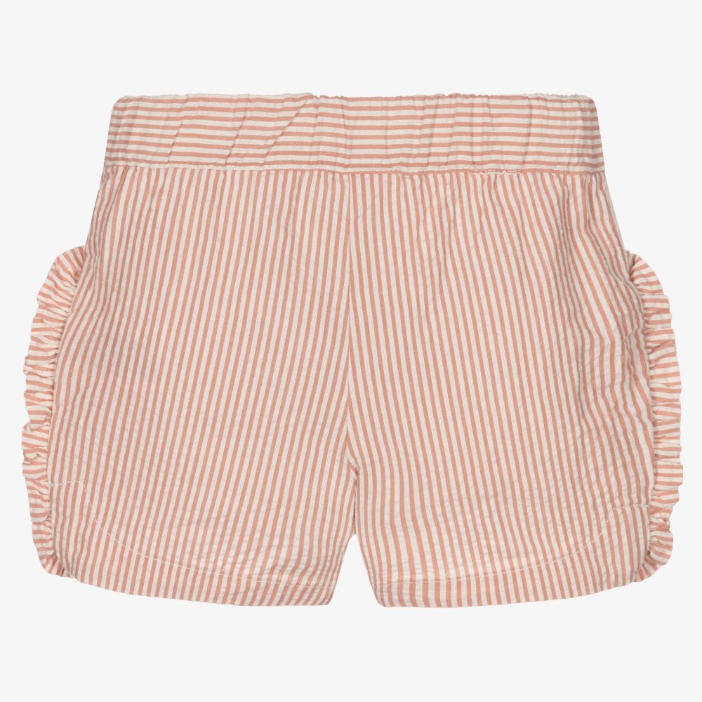 Petit Bateau-شورت أطفال بناتي قطن عضوي مقلم لون زهري وأبيض | Childrensalon Outlet