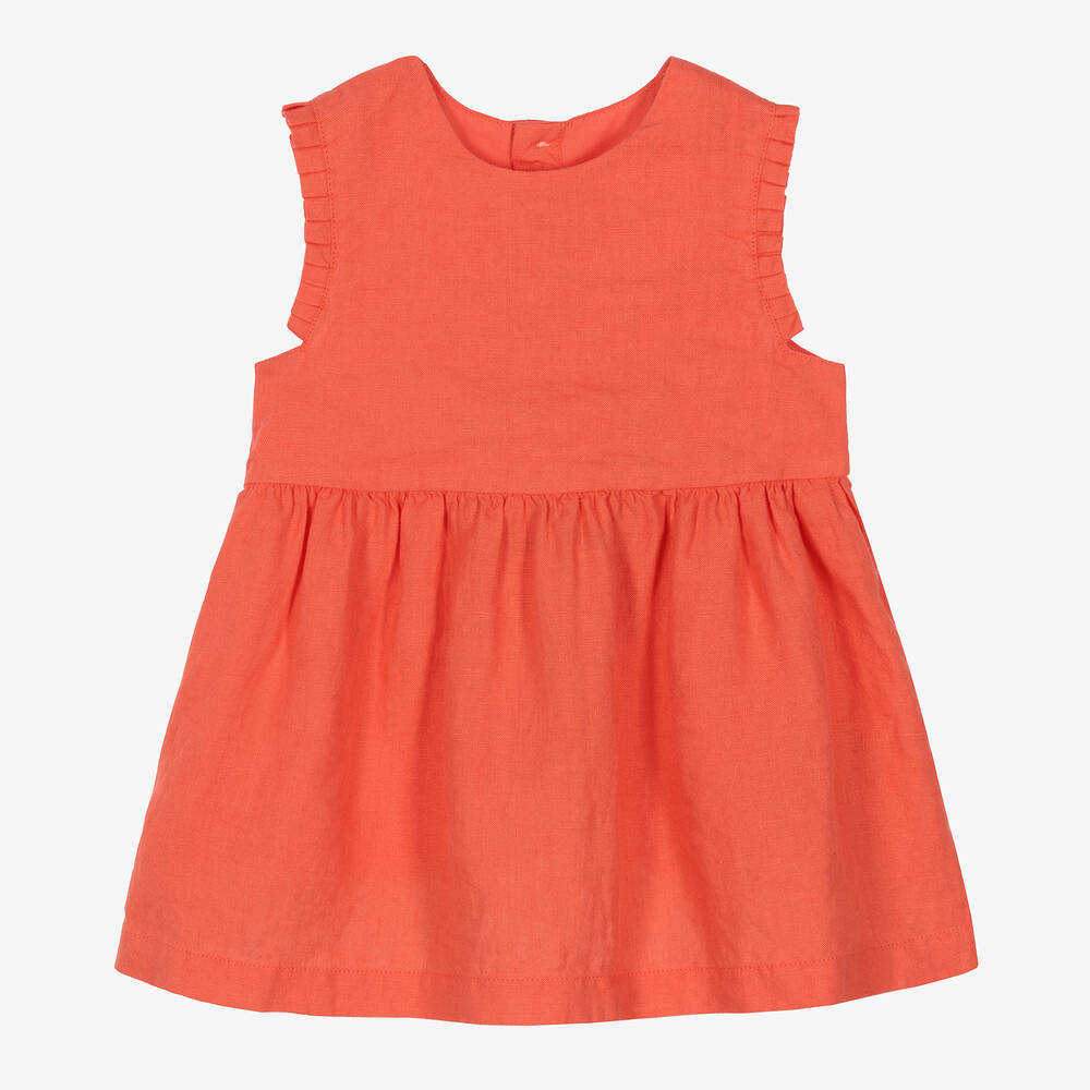 Petit Bateau - Baby Girls Red Linen Dress | Childrensalon