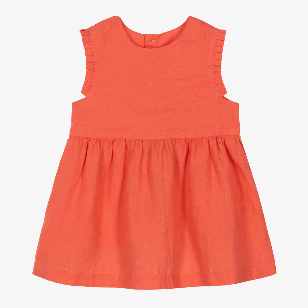 Petit Bateau - Rotes Leinenkleid für Babys | Childrensalon