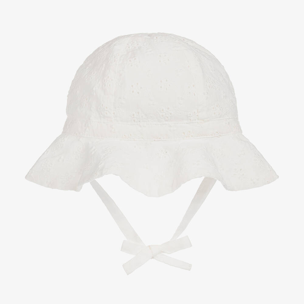 Petit Bateau - Baby Girls White Cotton Sun Hat | Childrensalon