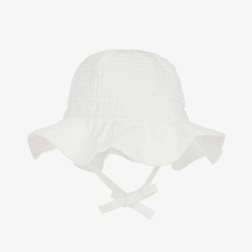 Petit Bateau-Baby Girls White Organic Cotton Sun Hat | Childrensalon Outlet