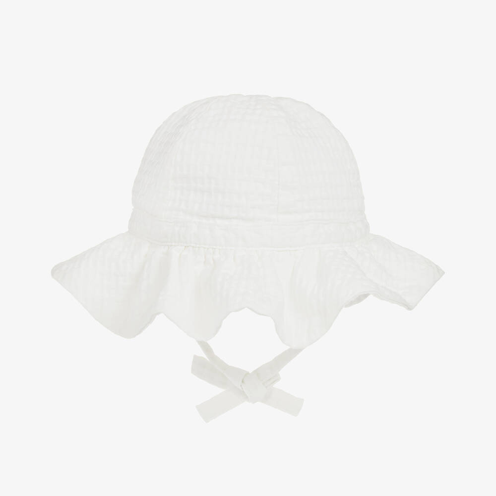Petit Bateau-Baby Girls White Organic Cotton Sun Hat | Childrensalon Outlet