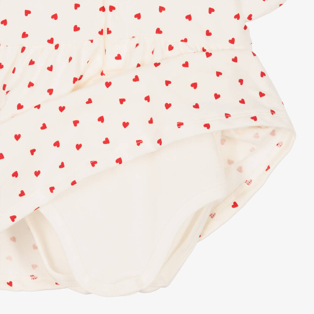 Petit Bateau-Baby Girls White & Red Heart Dress | Childrensalon Outlet