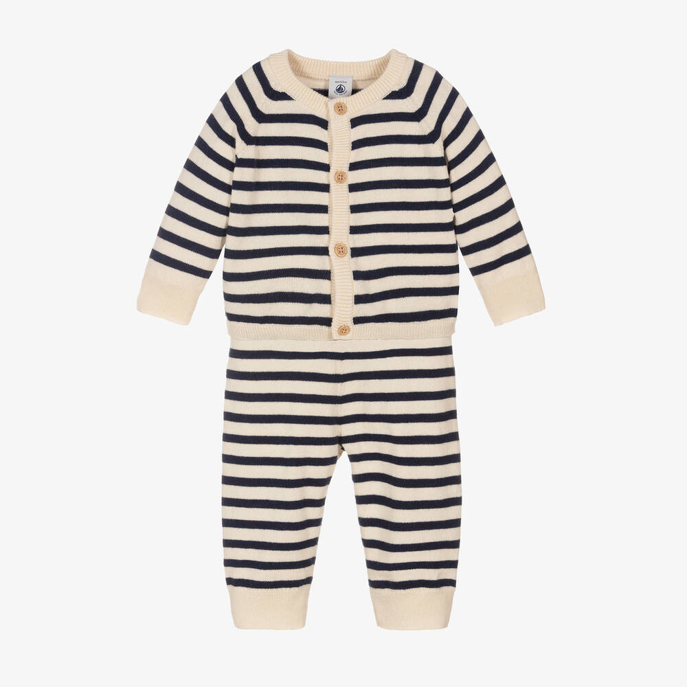 Petit Bateau - Baby Ivory Striped Trouser Set | Childrensalon